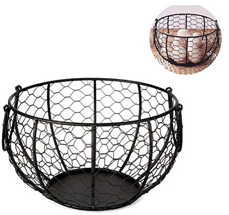 Asamio Cesta de almacenamiento de huevos de alambre de metal, contenedor de almacenamiento de huevos, dispensador de huevos grande, cesta de frutas y verduras