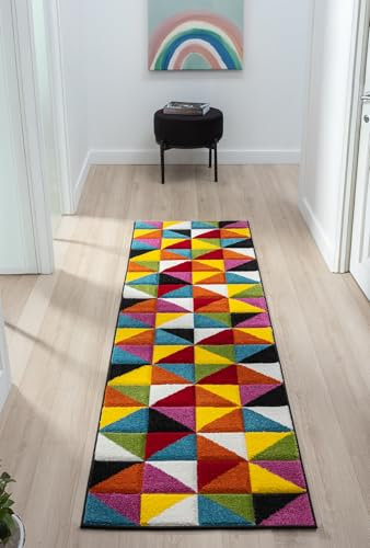 - LordOfRugs - Rhumba Teppich, handgefertigt, geometrisches Design, mehrfarbig, in verschiedenen Größen erhältlich (66 x 230 cm)