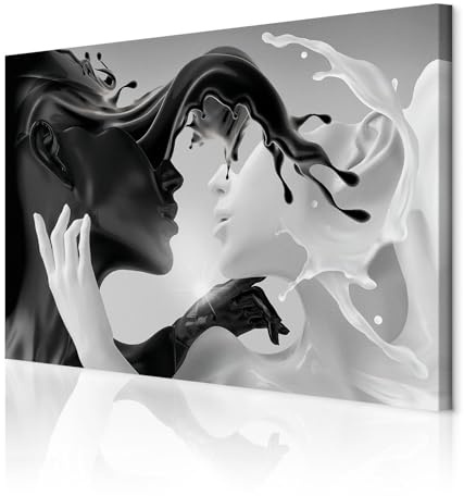 decomonkey Wandbilder schwarz weiß 90x60 cm 1 Teilig Leinwandbilder Paar | Strukturleinwand, Holzkeilrahmen, Bild auf Leinwand, Kunstdruck, Wanddeko, Wohnzimmer, Wanddekoration, Abstrakt, Leute, Liebe