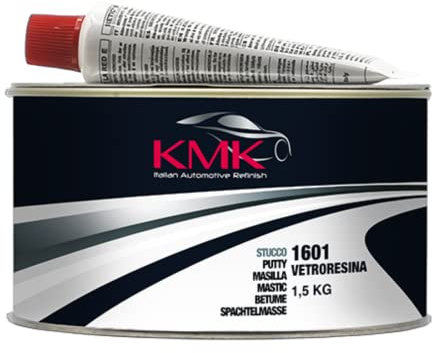 Stucco vetroresina con indurente 1,5 KG KMK | Rinforzato con fibre di vetro | Professionale per carrozzeria
