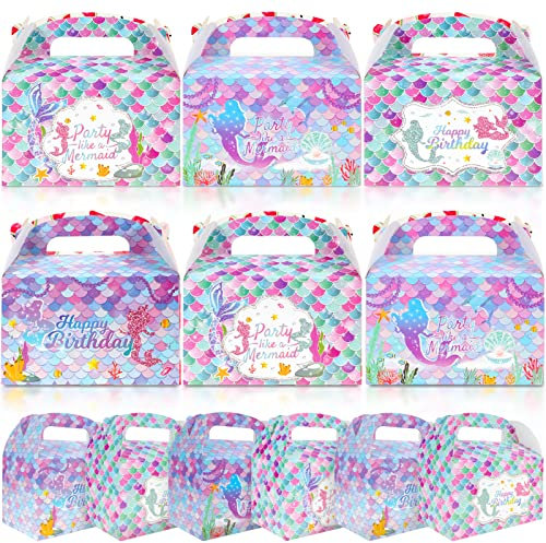 Qpout 12pcs Mermaid Birthday Party Boxes - Girls Little Mermaid Cardboard Lunch Boxes for Kids Party Food