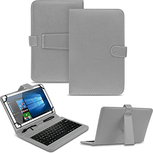 NAUC Tablet Tasche kompatibel mit Lenovo Tab P11 / P11 Plus Keyboard USB Hülle Tastatur QWERTZ Tastatur Schutzhülle Standfunktion Magnetverschluss Cover Universal, Farben:Grau