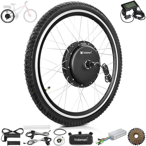 Voilamart Electric Bike Conversion Kit 26 Rear Wheel 48V 1000W EBike Kit with LCD Display, Electric Bicycle Motor Conversion Kit with Intelligent Dual Mode Controller and PAS System for Road Bike