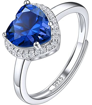 Suplight Damen Ringe aus 925 Sterling Silber Kristall Fingerring mit Geburtsstein September in Herzschnittform Zirkonia Damenring Synthetischer Saphir
