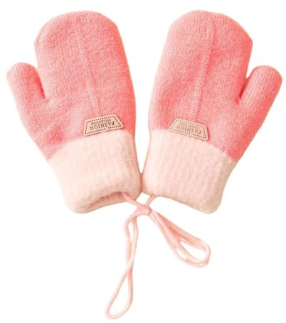 Fäustlinge für Kinder warm Winter weich Handschuhe Vollfinger dick gestrickt Haken OutdoorHandschuhe Skifahren Snowboard Fahrrad Kälte mit Schnur AntiVerlust für Mädchen Jungen 3-6