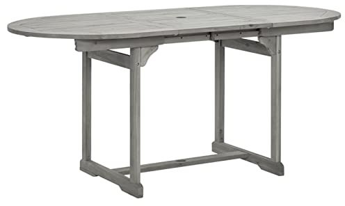 Gecheer Garten Esstisch Gartentisch Terrassentisch Balkontisch Holztisch Gartenmöbel Tisch mit Schirmloch & Erweiterbar Massivholz Akazie (120-170) x80x75 cm