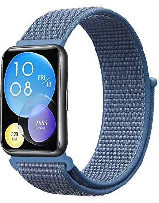 Niboow Armband Kompatibel mit Huawei Watch Fit 2, Frauen Mann Weich Atmungsaktiver Ersatzriemen, Nylon Solo Loop Einstellbar Ersatzband, Sport Watch Band Kompatibel mit Huawei Watch Fit 2-Blau