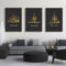 Islamic Calligraphy, Islamische Bilder, Arabische Kalligraphiemalerei koran Bilder Leinwand wohnzimmer Poster Hintergrund Wand Kunst Decor - rahmenlos (30x40cm*3, Schwarzer + goldener Text)
