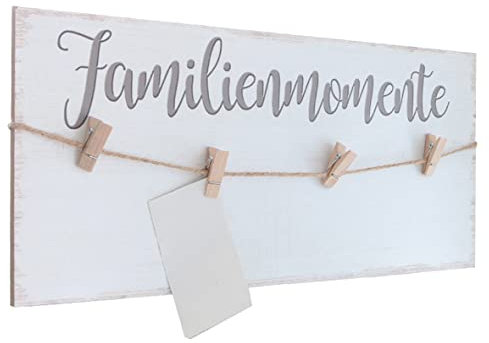 Dekoleiste Familienmomente | Brett mit Klammern für Fotos | Tafel Board | 50x20 cm