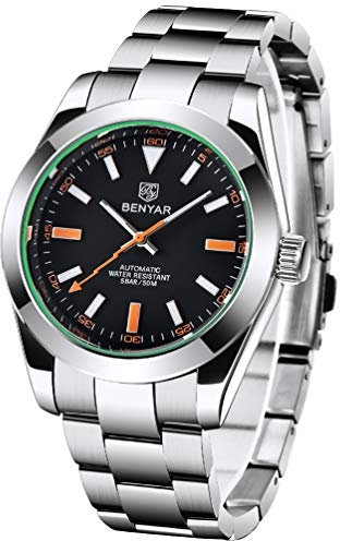 BENYAR Men's Mechanical Watches Automatic Mens Watches Watch Men Military Wristwatch Waterproof 100M,St6 Movement (5176 Schwarz)