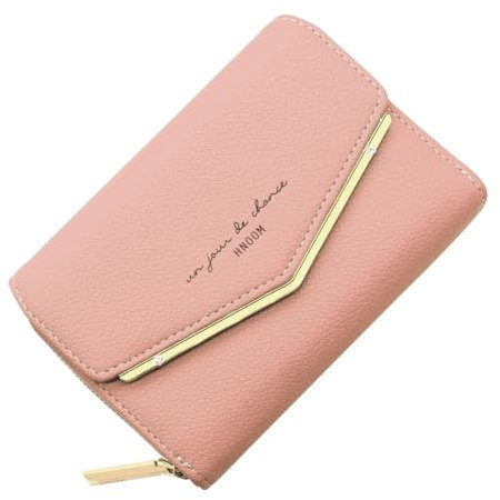 HNOOM Porte Monnaie Femme Portefeuille Femme en Cuir PU Porte Carte Monnaie Portefeuilles pour Femmes Court Zippé Femmes avec 9 emplacements pour Cartes Petit Porte Feuille (Rose)