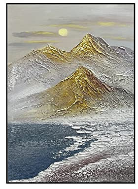 Acrylbilder Auf Leinwand Handgemalt, Gelbe Berge Schnee Berg Sonnenuntergang Strand Landschaft Abstrakte Moderne Rahmenlose Original Handgemalte Ölgemälde Auf Leinwand Für Familie Wand Wohnzimme