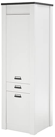 Lomadox Stauraumschrank in Pinie weiß Nb. mit anthrazit, B/H/T ca. 62/201/64 cm
