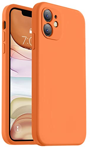 Vooii Compatible with iPhone 11 Case, Upgraded Liquid Silicone with [Flat Edges] [Camera Protection] [Fit for Battery Charger Cases] Phone Case for iPhone 11 6.1 inch - Bright Orange