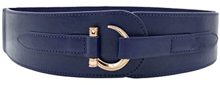 TeeYee Damen Mädchen PU Leder Breiter Gürtel Fashion Haken Schnalle Elastisch Tailleband Taillegürtel navy L