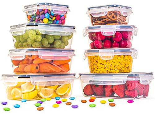 nuovva Airtight Food Storage Containers Set – Plastic Food Containers with Lids – Leak Proof Pantry & Kitchen Containers – Meal Prep Sets with Lid – 16pcs (8 Containers + 8 Lids)