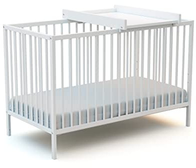 WEBABY - Cuna bebé con cambiador madera - Blanco - 60 x 120