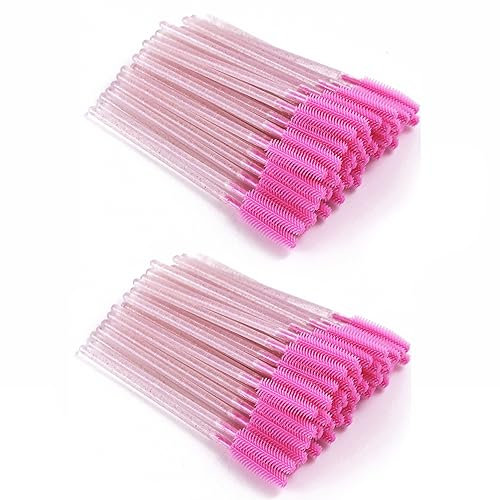 Apothie 100 Pieces Silicone Disposable Mascara Eyelash Wands - Eyebrow & Lash Extension Spoolie Brushes, Comb Separator, Microblading Tool, Applicator (100 Brushes, Pink Crystal)