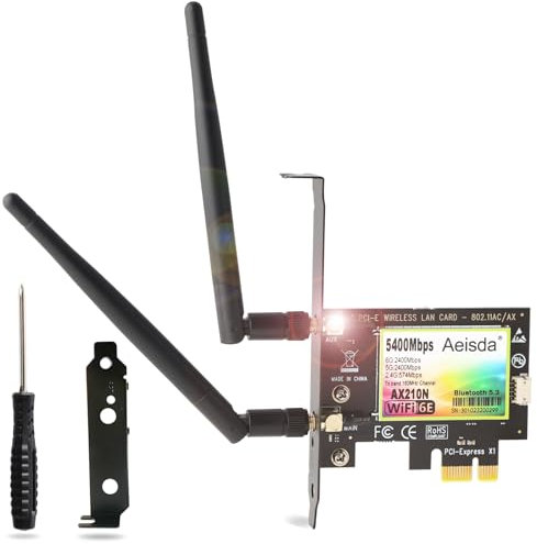Scheda WiFi 6E PCIe 5400Mbps con Bluetooth 5.3, Wi-Fi 6E AX210 Chipset, Aeisda Tri-Bande (6GHz/5GHz/2.4GHz) Scheda di rete Wireless PCI Express Adattatore per PC Fisso Windows 10/11(64 bit)