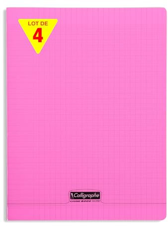 Calligraphe 18381Cpack Un lot de 4 Cahiers Agrafés Roses (une Marque de Clairefontaine) - 24x32 cm - 192 Pages Grands Carreaux - Papier Blanc 90 g - Couverture Polypro Transparent