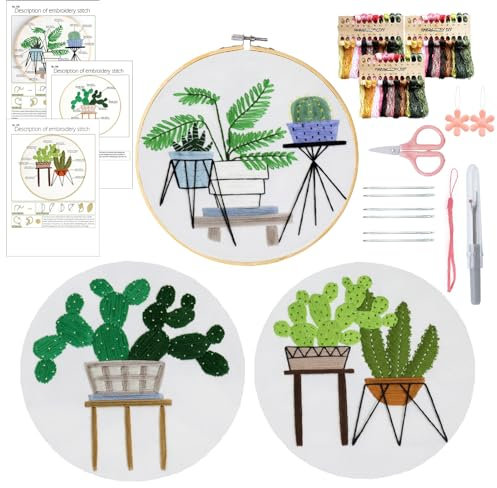 Yixhua 3 Sets Kaktus-Stickset für Anfänger, Kreuzstich-Set für Erwachsene mit Muster, Anfänger, Handstickerei mit Anleitung (evtl. nicht in deutscher Sprache), Kunst und Handwerk für Erwachsene,