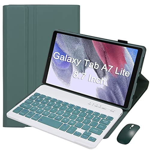 VLEAQC Keyboard Case for Samsung Galaxy Tab A7 Lite 8.7 inch 2021, Detachable Wireless Bluetooth Keyboard and Mouse, Slim Lightweight Protective Folio Cover (Model SM-T220/T225/T227),Dark Green