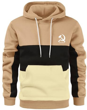 GLLUSA Herren Pullover Hoodies Für CCCP Druck Herbst Sweatshirt Patchwork Kapuzenpullover Lässiger Farbblock Kapuzenpullover Warme Pullover Mit Kordelzug Mit Kangatasche-1||3XL