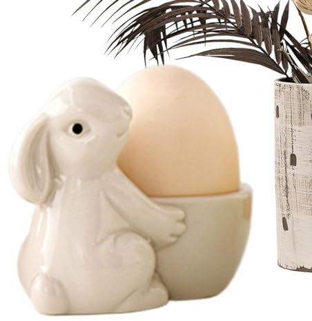 Generic Portauovo in ceramica, portauovo a forma di coniglio pasquale, supporto rigido e morbido, porta uova decorativo per decorazione pasquale, gadget da cucina (bianco)
