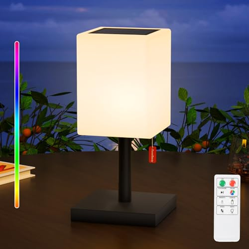 GGNOO LED Solar Tischleuchte Außen Tischlampe Solar Outdoor 2 in 1 Solarladung 8 Farben Outdoor Kabellos Tischleuchte für Tisch Garten Camping
