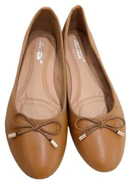 Ladies Flat Ballet Ballerina Pumps Plain Womans Work School Dolly Shoes SZ 3-8 (Camel, UK Footwear Size System, Adult, Women, Numeric, Medium, 6)