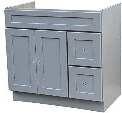 Grey 36 Inches Shaker Vanity Bathroom 2 Drawers Right 2 Doors Cabinet Single Sink Base Bath Faucet Wall Vanities Traditional Kitchen Wood Hardwood 36 W x 21 D x 34 1/2 H of Set