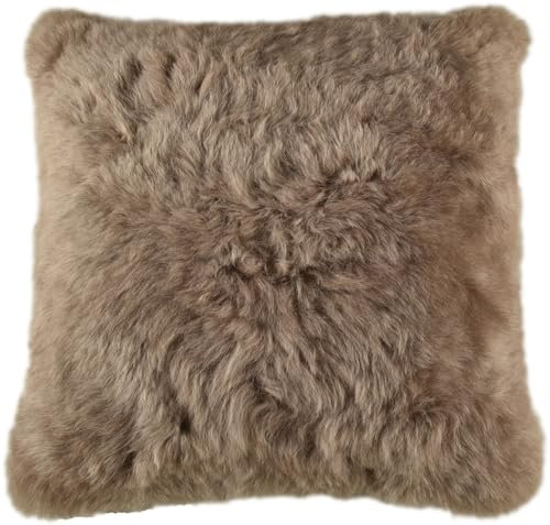Lammfell Kissenbezug Taupe ca. 50 x 50 cm aus echtem isländischem Lammfell Schaffell Kissen Fellkissen