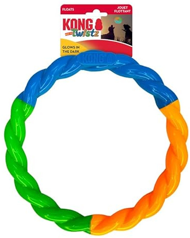 KONG Twistz High-Viz Ring - Durable Fetch and Tug Toy with Highly Visible Colors - Dog Toy (Large)