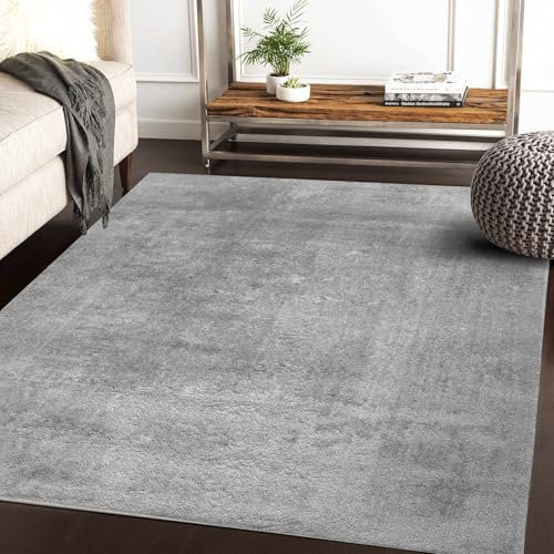 RUGURA Alfombra de Salón Dormitorio Habitación Comedor Pelo Corto y Suave Grande 120x170 cm Gris Unicolor Moderna Nordica Lavable Antideslizante