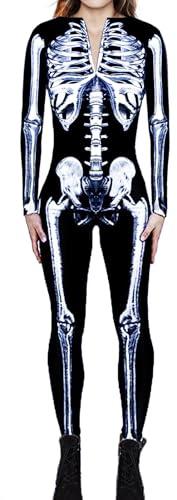 Moiuguli Deguisement Halloween Squelette Femme, Combinaison Squelette pour Dame d'Horreur