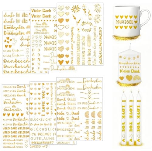 Ymoryiyi Kerzentattoos Ostern 6 Stück, 6 Designs Wasserschiebefolie Set mit Oster & Frühlingsmotiven, Wassertransferdruck für Kerzen DIY Deko Geschenk (Goldfolien Aufkleber)