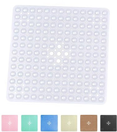 AMFUN Alfombrillas de Bañera Antideslizantes, Transparente Alfombrilla Ducha Antideslizante, 53X53cm Alfombrilla Bañera Antideslizante con Ventosas, Lavable a Máquina, Resistente al Moho