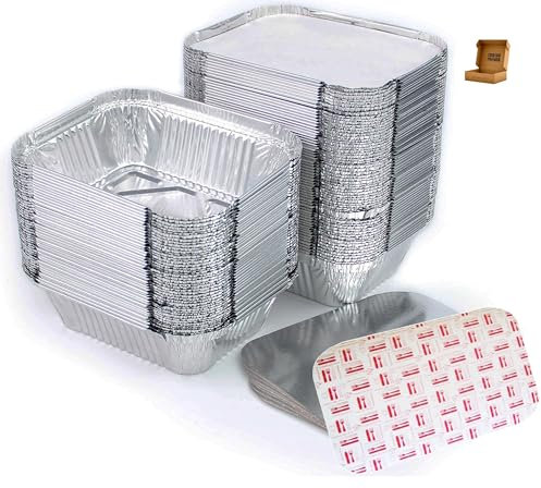 Cosecha Privada 100 Envases de Aluminio con Tapa - Envío 24h - Bandejas desechables con tapa para transportar alimentos, congelar, cocinar (440 ml)