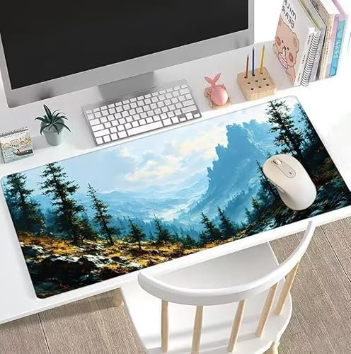 Tapis de Souris Vert Tapis de Souris Gamer XXL 1400x700x3mm Gaming Accessoire, Tapis de Souris Forêt Tapis Souris Résistant à l'eau avec Base en Caoutchouc antidérapant, Deco Bureau Travail W5-320