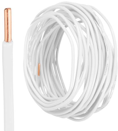 sourcing map 25 Feet Electrical Wire Insulated Solid Copper 12 AWG Hook Up Wire Cable THHN Wire Residential, Industrial, Grounding, Electrical Rated for 600 Volts, UL listed, White