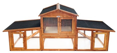 Lendo Online Kaninchenstall aus Holz - Kleintierstall - 204x46x84cm - Grau - Zwei Etagen - Hasenstall - Kleintierhaus - Kleintierkäfig - Draußen - Wetterfest - Kaninchenhaus - Bitumendach (Honigbraun)