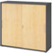 bümö Schiebetürenschrank 3OH - Aktenschrank abschließbar, Sideboard Schrank mit Schiebetüren in Graphit/Ahorn, Relinggriff - Büroschrank aus Holz mit Schiebetür, Büro Kommode für Ordner & Co.