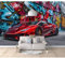 Fototapete 3D Effekt selbstklebend Sportwagen, Autos, Straßengraffiti 100x70cm Wohnzimmer Schlafzimmer Tapete Wandtapete Hohe Auflösung Montagefertig
