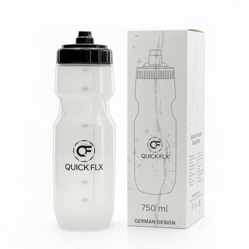 QUICKFLX Sport Trinkflasche Auspressbar – Auslaufsicher BPA-frei & PP-Silikon Wasserflasche für Fußball, Fitness, Fahrrad, Schule & Outdoor (750 ml)