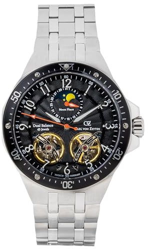 Carl von Zeyten Kirchzarten Herrenuhr Silber Schwarz Mondphase Saphirglas Automatik 46mm