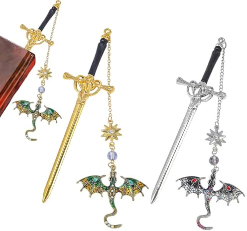 2 Stück lesezeichen schwert drache, kelesezeichen fantasy,lesezeichen metall, Lesezeichen für Buchliebhaber, Einzigartiges Geschenk