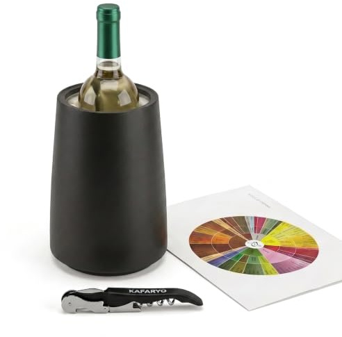 Enfriador de botellas de vino premium con abridor y guía de cata | Enfriador vino elegante para botellas estándar | Color Negro