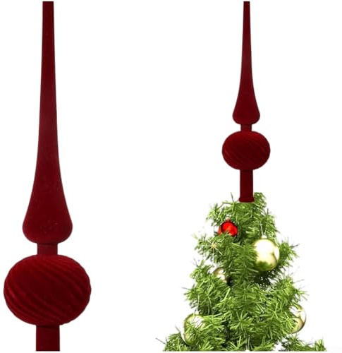 Eawfgtuw Weihnachtsbaumspitze aus Kunststoff, beflockt, mit Plüsch-Samt-Finish, festliche Weihnachtsdekoration für saisonale Heimdekoration, Weiß (rot)