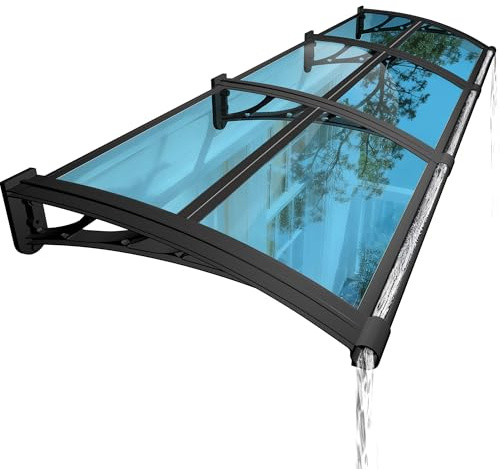 NacstarHome Marquesina Puerta Exterior y Ventanas 60x90cm, Tejadillo Protección contra Sol y Lluvia, Azul Transparente Resistente Policarbonato Toldo para Puertas Entrada con Lavabo