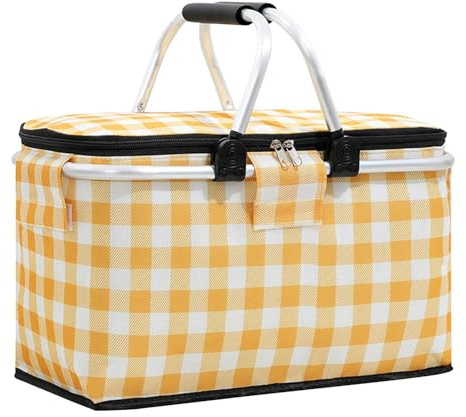 Picknickkörbe für Paare, kationischer Stoff + Aluminiumfolie, Strandkorb, faltbar, tragbar, für Reisen, Einkaufen, Reisen